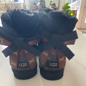 UGG Black and Brown Logo Bow Boots